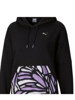Puma Black Hoodie with Purple Printed Front Pocket